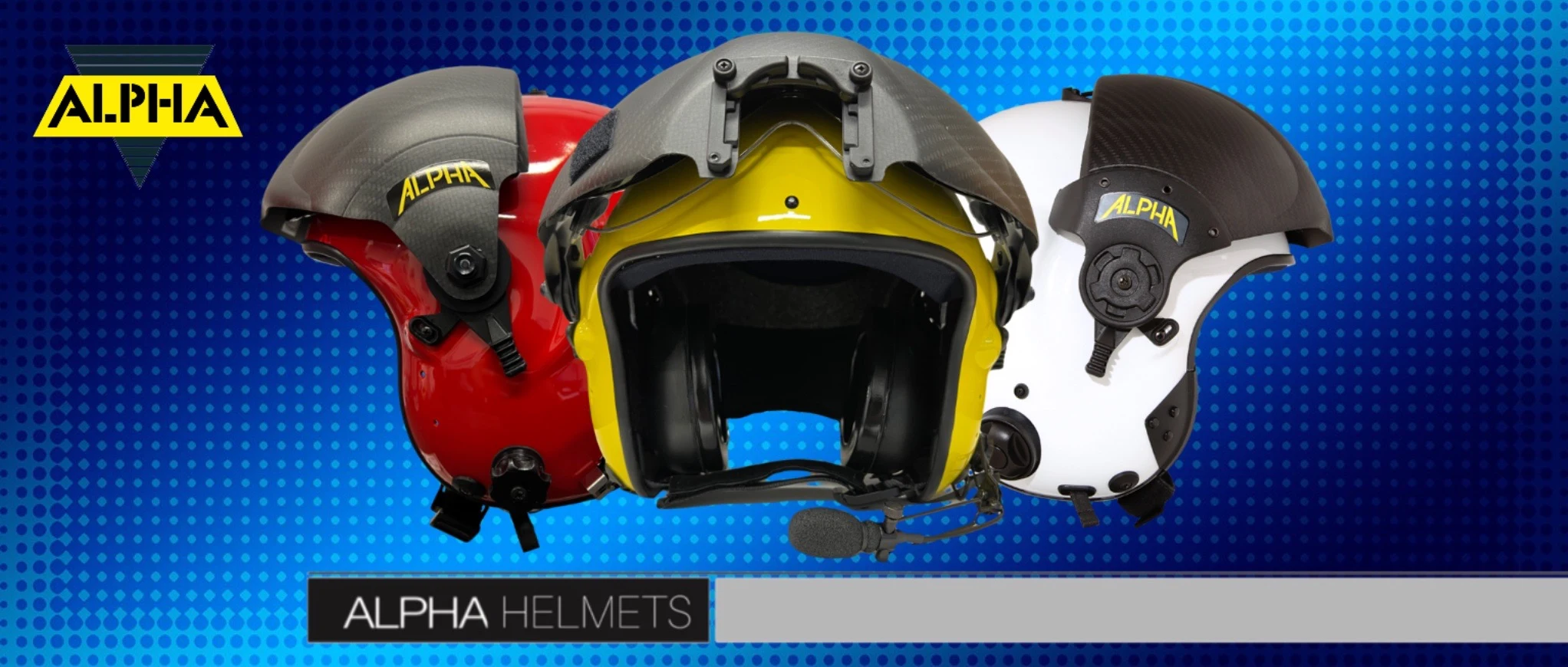 ALPHA Helme – Flughelme für Hubschrauberpiloten ALPHA Flughelme für Hubschrauberpiloten in Rot, Gelb und Weiß
