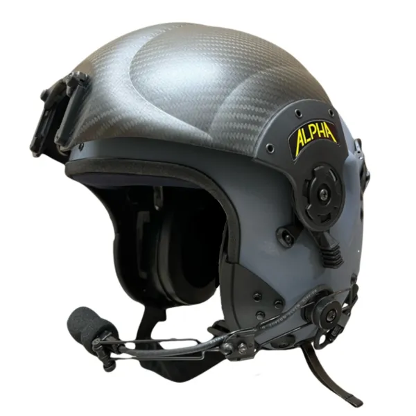 Gentex ALPHA Eagle Hubschrauberhelm grau mit Carbon-Visierabdeckung und Bügelmikrofon